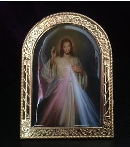 Statue religieuse épaissie en cristal avec motifs en relief métallique, photos de la Sainte Vierge Marie, icônes d'écran arqué et ornement, souvenir religieux, cadeaux. - Product Image 5