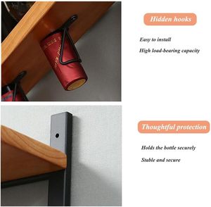 Porte-bouteilles de vin mural en bois personnalisé, support de bouteilles de vin suspendu, étagères de présentation de vin, porte-verres à pied inversé, bars - Product Image 5