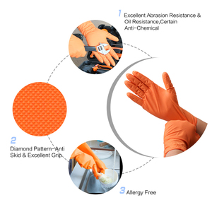 Produit du fabricant XINGYU Gants en nitrile jetables orange robustes Gants en nitrile sans poudre à motif de diamant - Product Image 3