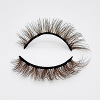 Faux cils 3D marron personnalisé 15mm en fausse bande complète en vison, vente en gros de cils 3D de marque privée, emballage de faux cils de couleur marron