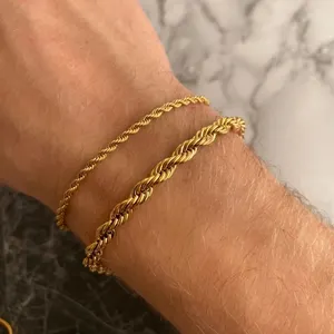 Gelang baja tahan karat untuk pria wanita, gelang perhiasan trendi bahan baja tahan karat tidak pudar, gelang tali berlapis emas 18k untuk pria dan wanita