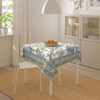 Nappe carrée en polyester motif floral chinoiserie printanière 54 pouces, motif oiseaux et arbres, vert sauge et bleu, lavable, pour intérieur et extérieur