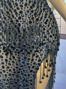 Gaun Koktail Panjang Novance Y4545 Deep V Dengan Rumbai Gaun <span class=keywords><strong>Prom</strong></span> Hitam Menawan Gaun Berhias Kristal Rhinestone Bernapas - Product Image 2