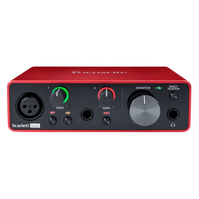 Профессиональный звуковой Интерфейс Focusrite Scarlett Solo по низкой цене для проведения встреч и трансляций