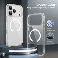 Coque de téléphone magnétique anti-jaunissement en TPU souple avec dos en acrylique de 2,0 mm pour iPhone 17 Pro Max, compatible avec la recharge sans fil