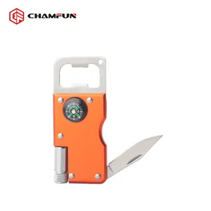 Stainless steel led custom bottle opener keychain with compass for outdoors