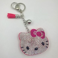 Porte-clés chaton à pompon, orné de diamants, pendentif de sac pour femme, style coréen, en velours, avec diamants bicolores