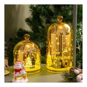 Gold Lighted Christmas Table Decorations,Xmas Mercury Glass Decor with LED Lights, Indoor Festive Decoration Home Ornament