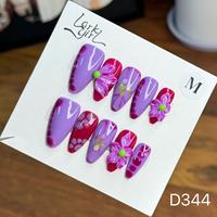Manucure d'amande florale sculptée en trois dimensions de longueur moyenne européenne et américaine, ongles portables amovibles faits à la main.