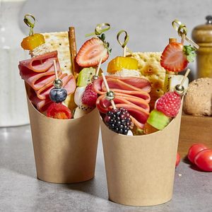 6 - 20 oz Gobelets à charcuterie et apéritifs en papier kraft blanc/marron, support incliné pour cônes, popcorn, frites - Product Image 3