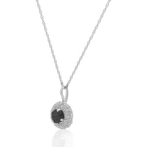 Collar con Colgante de Diamante Negro Corte Redondo con Halo, Oro Blanco de 10k, para Uso Diario de Mujer - Product Image 2