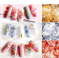 Feuilles d'automne françaises holographiques dorées en métal et plastique, autocollants 3D pour nail art, décoration brillante pour manucure