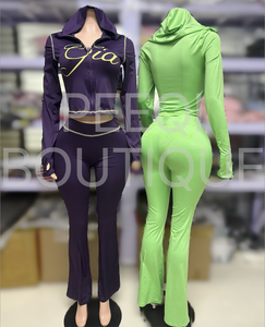 أزياء Peeqi ، بدلة رياضية جديدة للنساء بلون سادة ، هودر مثير بطباعة حروف ، طقم بنطلون من قطعتين بأكمام طويلة - Product Image 2