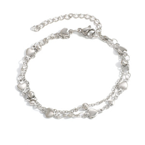 Pulsera de Cadena de Corazones de Acero Inoxidable, Doble Capa, Apilable, Joyería para Mujer, Accesorio de Moda - Product Image 5