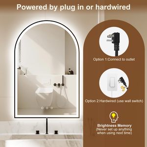 Gương phòng tắm kính vòm tùy chỉnh có đèn LED 3 màu, hình chữ nhật, màn hình cảm ứng, chống mờ cho phòng khách Solan - Product Image 3