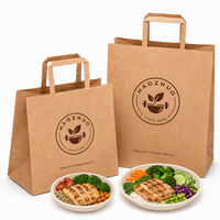 Sac en papier kraft biodégradable et recyclable avec poignées, imprimé avec un logo personnalisé, pour les emballages de restauration légère, de vente au détail et de plats à emporter