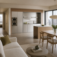 Îlot de cuisine et salle à manger intégrés en acier inoxydable de luxe moderne, mobilier sur mesure pour toute la maison, idéal pour les petits projets hôteliers et résidentiels