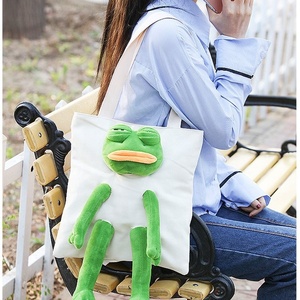 Cute Plush Green <strong>Frog</strong> Tote <strong>Bag</strong> Women's Canvas Zipper Shoulder Handbag Natural Canvas Student Tote <strong>Bag</strong> - Product Image 6