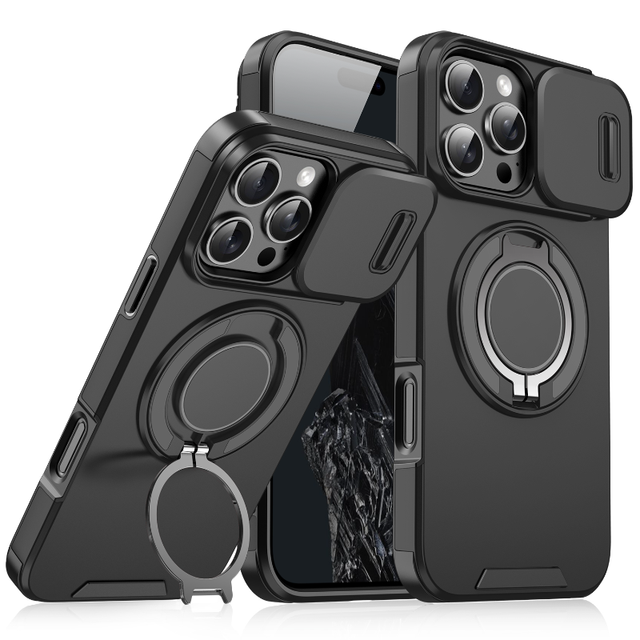 Luxury Heavy Duty Rugged Armor Magnetic TPU+PC Shockproof Case for 17/16/15/14/13 Pro Max Plus Ring Holder Camera Multi Colors