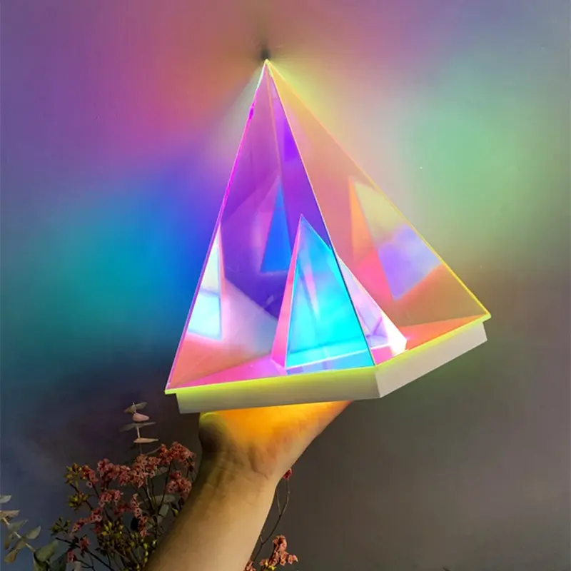 Lámpara de mesa acrílica de cristal de pirámide colorida, luz LED 3D RGB de dispersión Multicolor, juguete físico, productos de tendencias