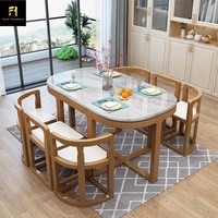 Table en bois massif de style nordique moderne, avec plateau en pierre naturelle blanche, pour 6 chaises, idéale pour salle à manger et cuisine - Vente chaude