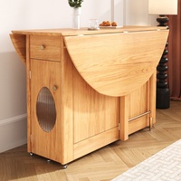 Table à manger ronde pliante en bois moderne et extensible avec rangement - Meubles multifonctionnels pour salle à manger