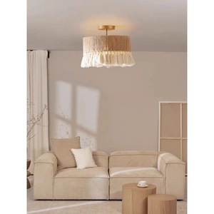 Bohemian Hemp Rope Tassel Chandelier Round E26 <b>LED</b> Ceiling <b>Light</b> <b>For</b> Bedroom Dining <b>Room</b> Quiet Style Lighting Fixture - Product Image 3