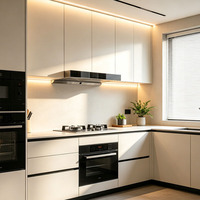 Lemari Dapur Modern Custom Warna Putih Matte dengan Veneer Kayu Terang untuk Apartemen Villa, Pasokan Langsung Pabrik