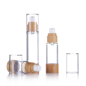 Botella de vacío de bambú y madera de 15/30/50/80/100 ml con bomba de presión tipo pico de pato, envase cosmético para tónico. - Product Image 4