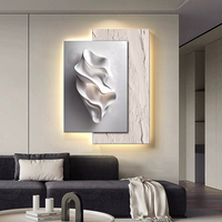 Tableau Décoratif Minimaliste Noir et Blanc et Gris de Salon, Peinture Murale de Fond avec Éclairage LED et Effet Tridimensionnel