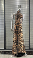 Robe longue élégante et sexy sans manches, dos nu, imprimé léopard, à sequins, antistatique, coupe trapèze, pour soirée formelle