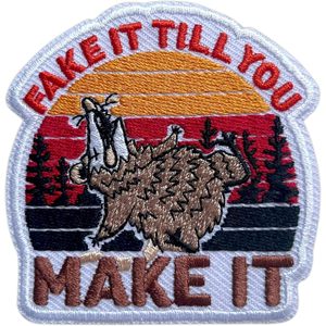 Parche bordado termoadhesivo de 3 pulgadas con la frase 'Fake It Till You Make It' para sombreros, ropa y mochilas - Product Image 1
