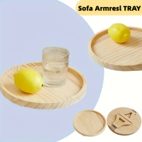 Plateau de rangement circulaire en bois, table pliante portable pour collations, boissons, nourriture, téléphone dans le salon, pour une utilisation en cuisine, accoudoir de canapé