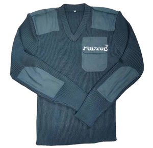 DFW0217 Pulls tactiques en laine (30%) et acrylique (70%) bleu marine foncé, uniformes avec logo brodé et poche poitrine - Product Image 1