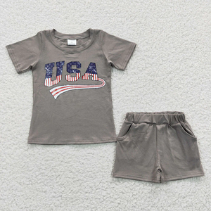 ชุดเด็กทารกชายวันที่ 4 กรกฎาคม เสื้อยืดแขนสั้นพิมพ์ลาย USA + กางเกงขาสั้นสีพื้น ชุดรอมเปอร์เด็กผู้ชาย เสื้อผ้าวันประกาศอิสรภาพ - Product Image 2