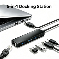 5'i 1 arada USB 3.0 Gigabit Ethernet Hub 1000Mbps RJ45 LAN Adaptörü 3 USB Girişiyle Alüminyum OEM Logolu