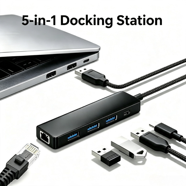 5 in 1 USB 3.0 Gigabit Ethernet Hub 1000Mbps RJ45 LAN Adapter With 3 USB Ports Aluminum OEM Logo