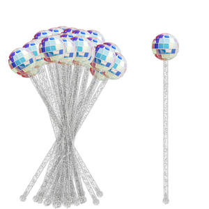 Pengaduk koktail bola cermin disko buatan tangan warna-warni pengaduk plastik <span class=keywords><strong>Cocktail</strong></span> bola disko kustom pengaduk kopi untuk peralatan Bar - Product Image 1