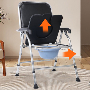 Chaise de toilette épaissie, siège de toilette portable pour personnes âgées et handicapées, chaise de toilette en acier inoxydable, pliable et robuste - Product Image 1