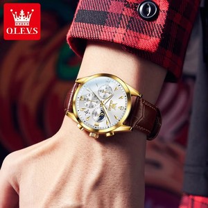 Olevs Thương Hiệu Thời Trang Hàng Đầu Đồng Hồ Đeo Tay Người Đàn Ông Da Dây Đeo Giải Trí Đồng Hồ Người Đàn Ông Tự Động Ngày Chronograph Mặt Trăng Giai Đoạn Không Thấm Nước Của Đồng Hồ - Product Image 6
