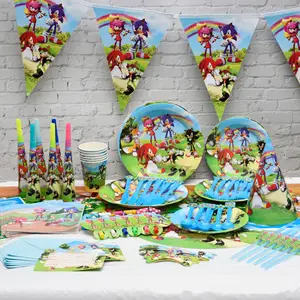 子供の誕生日パーティー用品ソニックテーマパーティーアレンジメントシーン用品紙コップと紙皿