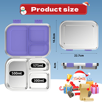 Boîte à lunch bento en acier inoxydable Aohea pour Noël, mignonne, avec 3 compartiments, étanche, écologique, pour enfants