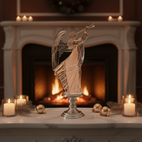 Figurine d'ange en acrylique LED avec colombe et paillettes tournoyantes, décoration de table de Noël