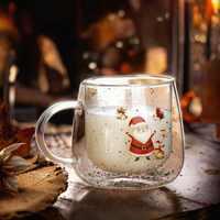 Mug à café en verre transparent à double paroi, design moderne de Noël, écologique, anti-fuite, sans BPA, compatible micro-ondes et lave-vaisselle