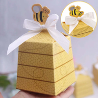 Boîte d'emballage de bonbons au chocolat hexagone jaune dessin animé abeille pour décoration de fête prénatale coffrets cadeaux d'anniversaire pour enfants