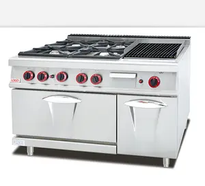 Kitchen Equipment Hotel Appliances Gas Cooking Range with 4-Burner With Oven With Lava Rock BBQ