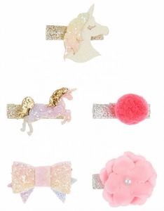 5 pièces de pinces à cheveux pour enfants faites à la main, paillettes, mode, fête, design mignon d'animaux, de fleurs, de licornes pour enfants - Product Image 1