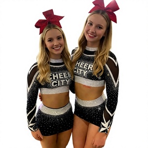 Ensemble d'uniformes de cheerleading Cheer City avec strass, noir et argent, haut court à manches longues et jupe à sequins, pour adolescentes, tenue de compétition, fournisseur - Product Image 3