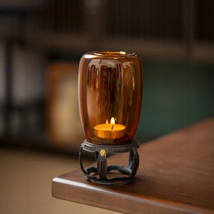 Amber Glass Candle Holder Round Heat Resistant Home Decoration Tea Ceremony Accessory - Product Image 4