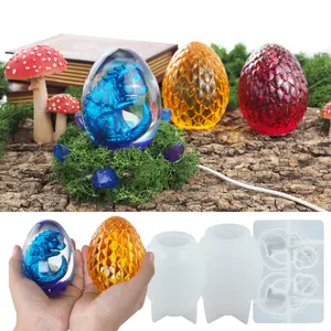 Dekorasi Rumah Hiasan Meja Cetakan Lampu Malam Cetakan Telur 3d Dinosaurus Naga Telur dengan Cahaya Resin Cetakan Silikon